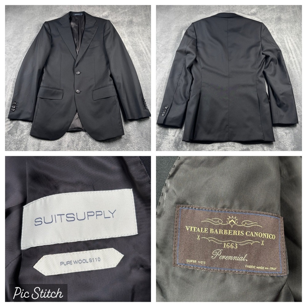 Suitsupply Lazio Blazer Mens 36R Black Wool Vitale Barberis Canonico Super 110s